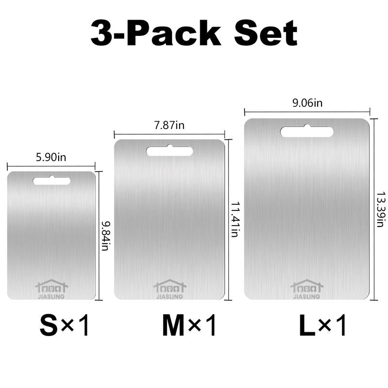 3PCS Stainless Steel Cutting Board Set S+M+L Sizes Food-Grade Metal Chopping Boards for Meat Vegetables & Ultrathin & Durable, Portable & Rust-Resistant Easy to Clean More Edge-Smoothing Kitchen Tools - Kitchenware