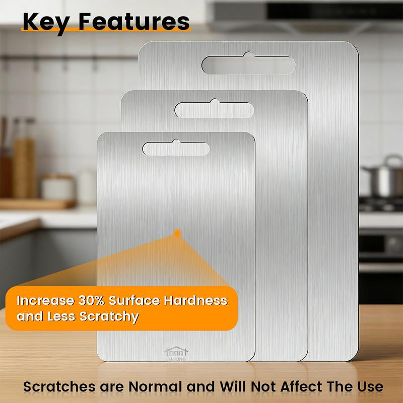 3PCS Stainless Steel Cutting Board Set S+M+L Sizes Food-Grade Metal Chopping Boards for Meat Vegetables & Ultrathin & Durable, Portable & Rust-Resistant Easy to Clean More Edge-Smoothing Kitchen Tools - Kitchenware