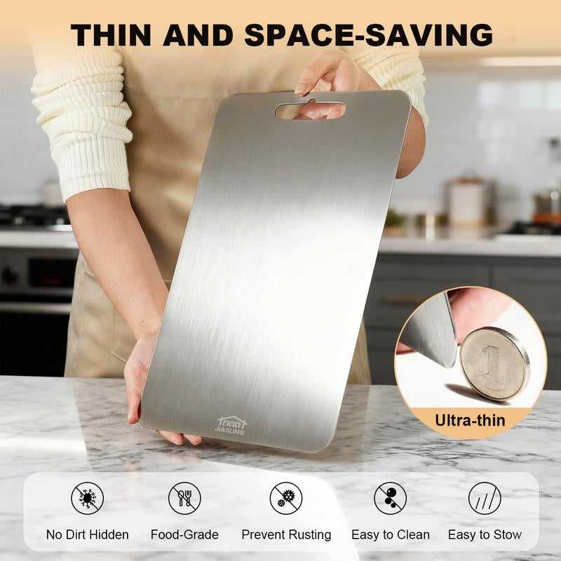 3PCS Stainless Steel Cutting Board Set S+M+L Sizes Food-Grade Metal Chopping Boards for Meat Vegetables & Ultrathin & Durable, Portable & Rust-Resistant Easy to Clean More Edge-Smoothing Kitchen Tools - Kitchenware