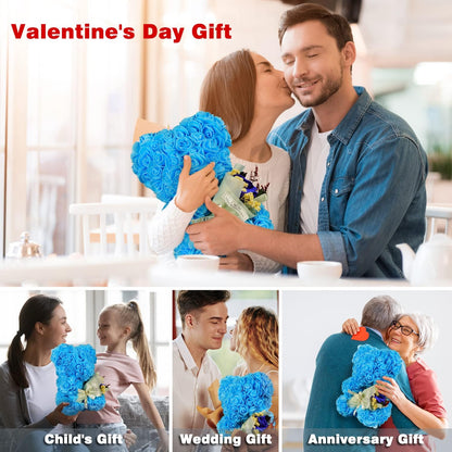 Valentines Day Gift for Her,Rose Bear Gift for Women,Flowers Gifts for Mom Wife Grandma Friends Sister,Artificial Flowers Teddy Bear with Bouquet,Greeting Card,Mother'S Day Birthday Christmas