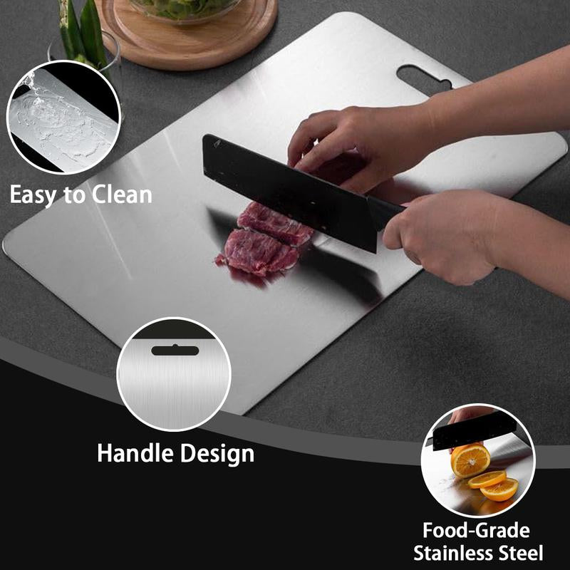 3PCS Stainless Steel Cutting Board Set S+M+L Sizes Food-Grade Metal Chopping Boards for Meat Vegetables & Ultrathin & Durable, Portable & Rust-Resistant Easy to Clean More Edge-Smoothing Kitchen Tools - Kitchenware