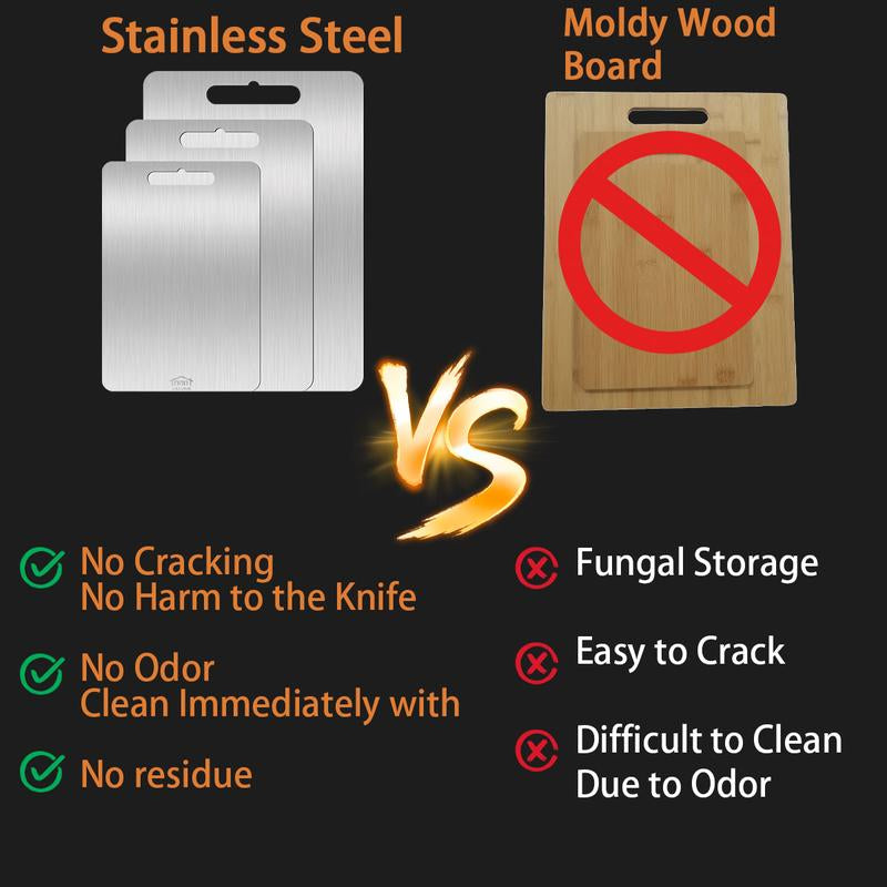 3PCS Stainless Steel Cutting Board Set S+M+L Sizes Food-Grade Metal Chopping Boards for Meat Vegetables & Ultrathin & Durable, Portable & Rust-Resistant Easy to Clean More Edge-Smoothing Kitchen Tools - Kitchenware